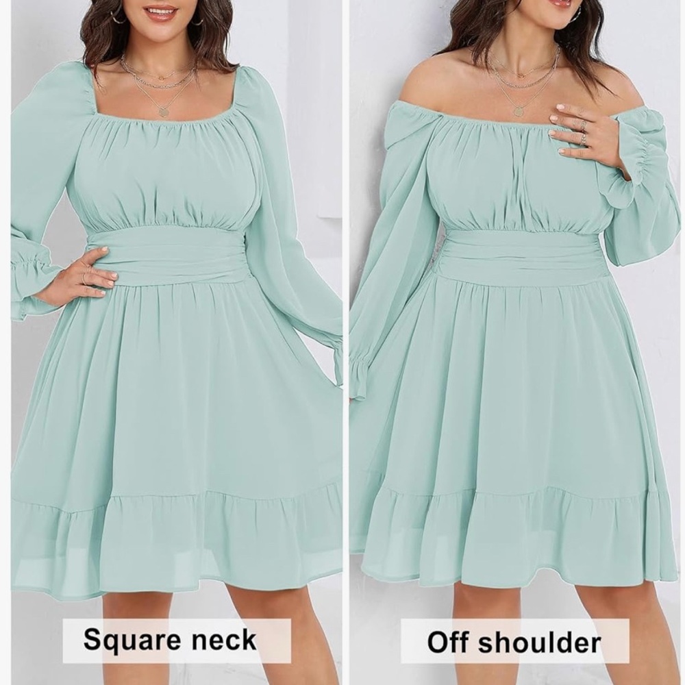 Elegant Mint Green Off-Shoulder Dress <<<<<96>>>>> - Picture 2 of 8